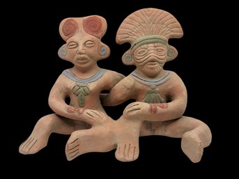 (A-18) VINTAGE MEXICAN FOLK ART TERRACOTTA FIGURINE-WEDDING COUPLE-