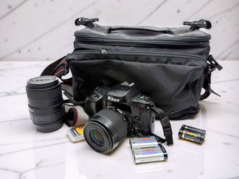 (A-31) VINTAGE NIKON N-50 FILM CAMERA WITH ALL ACCESSORIES AS SHOWN-UNTESTED