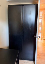 (Office) FIVE SHELF BLACK METAL LOCKING STORAGE CABINET - APPROX: 40' BY 82'