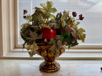 (P-4) VINTAGE BOMBAY CO. GOLD TONE PLANTER WITH FLORALS - 15' BY 10'