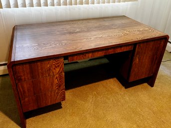 (UPBR) VINTAGE SEVEN DRAWER HEAVY WOOD OFFICE DESK - 60' BY 28' BY 30' - DRAWERS NEED TLC