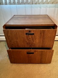 (UPBR) VINTAGE TWO DRAWER HEAVY WOOD OFFICE END TABLE - 30' BY 28' BY 20'
