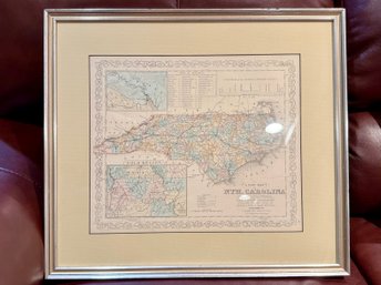 (AR-51) FRAMED ANTIQUE 1856 MAP 'NEW MAP OF NTH CAROLINA' PUBLISHED BY CHARLES DESILVER -21' BY 19'