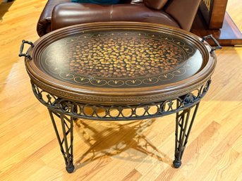 (DEN) VINTAGE TRAY TOP ACCENT TABLE WITH PAINTED DECORATION - 34' BY 24' BY 23'