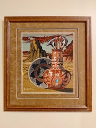 (DEN) AUTHENTIC VINTAGE NAVAJO SAND PAINTING BY EUGENE JOE BAATSOSLANII, NEW MEXICO - 24' BY 25'