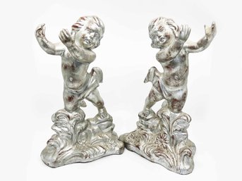 (A-1) VINTAGE LOT OF 2 MATCHING CERAMIC SCULPTURES-SIGNED ITALY-1625?-EACH APPROX. 13' TALL