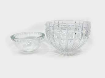 (A-2) VINTAGE LOT OF 2 CUT GLASS HEAVY GLASS BOWLS-1 MARKED SASAKI-6' X 3' & 8' X 6'