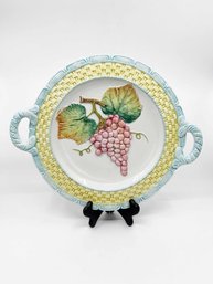 (A-18) VINTAGE CERAMIC LARGE SERVING PLATTER W/HANDLES-GRAPE -MADE IN ITALY FOR LORD & TAYLOR