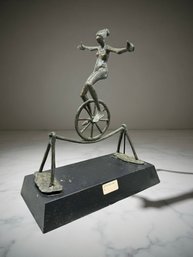 (A-65) MID CEN. MODERNIST BRONZE SCULPTURE SIGNED BOUCHARD-1968 - ACROBAT ON UNICYCLE