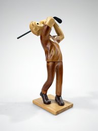 (A-50) VINTAGE HAND CARVED WOODEN STATUE MALE GOLFER-1990'S-ROMER OF ITALY