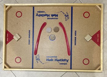 (K) CARROM TABLETOP CHAMPION NOK HOCKEY GAME - WOOD BOARD, PUCKS & STICKS