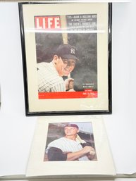 (A-75) VINTAGE PAIR OF YANKEE RELATED ITEMS-FRAMED LIFE MAGAZINE OF MICKEY MANTLE AND MATTED IMAGE ROGER MARIS