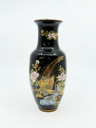 (A-53) VINTAGE 1979 IMPERIAL KUTANI BLACK PORCELAIN VASE-HAND PAINTED-APPROX. 8.5' TALL