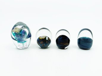 (A-43) VINTAGE SET OF 4 ABSTRACT GLASS ART PAPERWEIGHTS