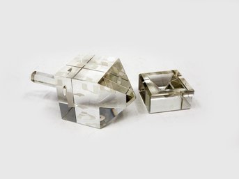 (A-41) VINTAGE 2 PIECE CRYSTAL PRISM DREIDEL AND BASE SET-UNBRANDED-APPROX. 3.5' TALL