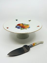 (A-27) VINTAGE PAIR OF ITEMS-BAREUTHER WALDSASSEN FOOTED PORCELAIN CAKE PLATE 12R PLUS VB CAKE SERVER