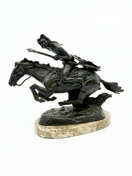 (A-26) VINTAGE BRONZE SCULPTURE-THE CHEYENNE-MARKED FREDERIC REMINGTON-APPROX. 8.5' TALL