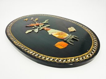 (A-21) VINTAGE OVAL JADE STONE INLAY WALL ART-APPROX. 12' X 8'