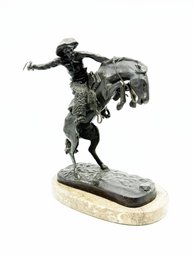 (A-20) VINTAGE BRONZE SCULPTURE-'THE BRONCO BUSTER' BY FREDERIC REMINGTON-SOME DAMAGE SEE IMAGE