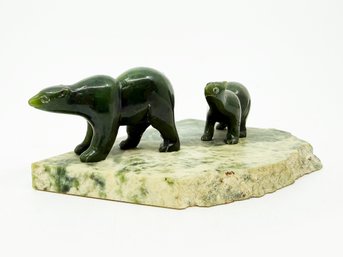 (A-19) VINTAGE JADE SCULPTURE-2 POLAR BEARS WALKING