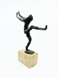 (A-11) VINTAGE MID CENTURY BRONZE SCULPTURE 'BALLERINA' BY DOMENICO MAZZONE  (1927-1999) W/TRAVERTINE BASE