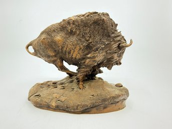 (A-10) VINTAGE 1981 CHAPEL BISON SCULPTURE, NATIONAL WILDLIFE FEDERATION 'THUNDER ON THE PLAINS'