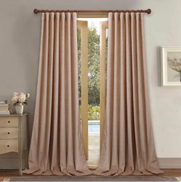 Pair Of Velvet Curtains, Pink Series, Blush/Beige, StangH (#1 Of 3)