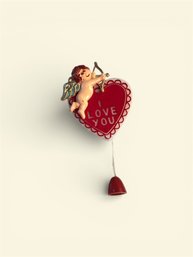 Vintage Movable Cupid Valentines Day Pin/Brooch With Pull String