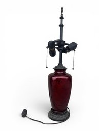 Vintage Burgundy Oxblood Art Glass Table Lamp Hollywood Regency