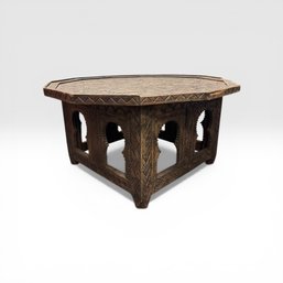 Moroccan Carved Wood Vintage Coffee Table