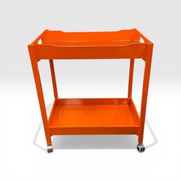 Orange Lacquer Bar Cart On Wheels With Mirror Top