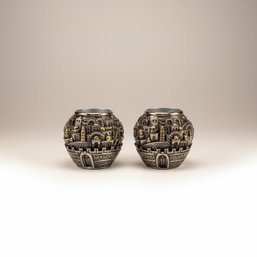 Pair Of Silver Holy Land Candle Holders From Israel
