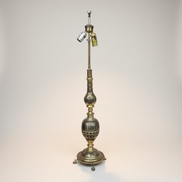 Tall Middle Eastern Style Brass Table Lamp Ornate Pierced Metalwork