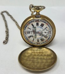 Gold Filled Antique Pocket Watch With Horse Engraving On Front