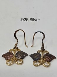 Sterling Silver .925 2 Tone Leaf Wire Earrings