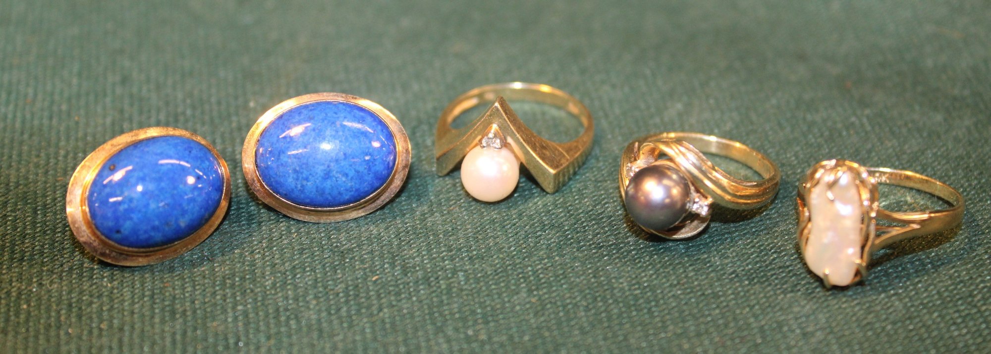 Ring Pr 3 Rings & Pr Earrings - Size 4, 2@ Size 6.5, All Marked 14k, .47ozt ...