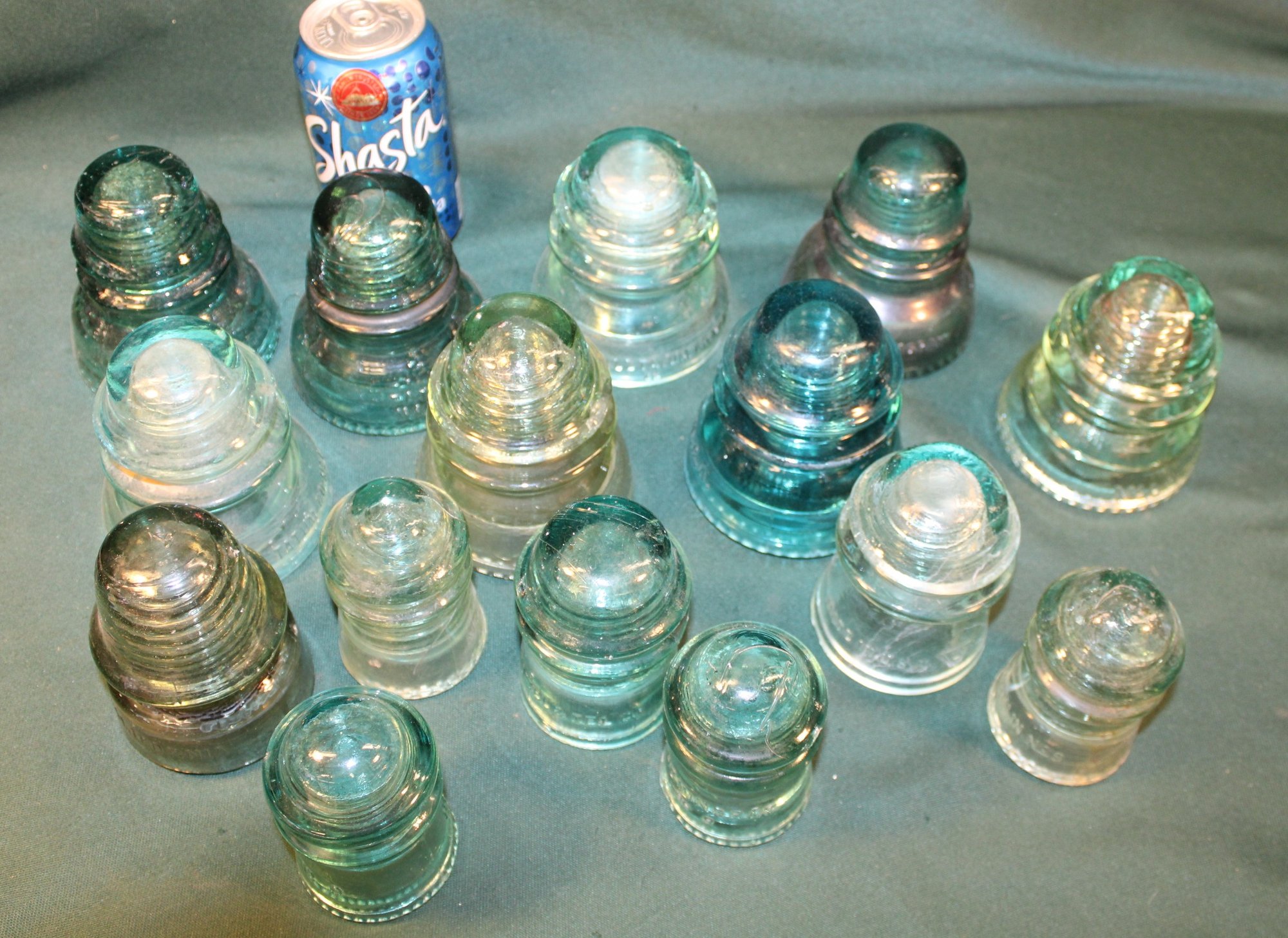 15 Glass Insulators - 6 Hemingray, 5 McLaughlin, 1 Calif, 3 Whitall ...