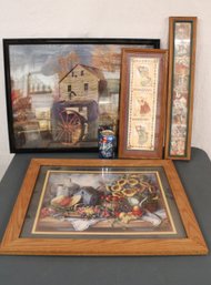 4 Framed Prints (One Is A  Puzzle), 7x18', 4x13, 25x19, 23x19'H  (101)