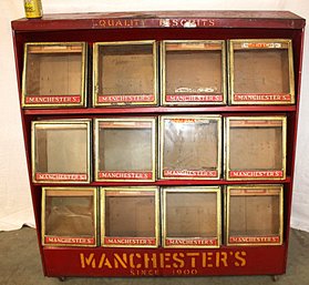 Manchester Biscuit Co. Display Case, Sioux Falls, SD., W/12 Openings, Original Boxes, 44x17x46'H   (102)