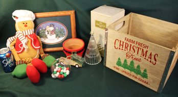 Christmas Lot - Wood Box,   Avon Crystal Tree, 12x10' Framed & Matted Print, Ornaments 03)