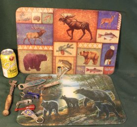 2 Glass Counter Protectors 8x12' & 16x12' & Bottle/Can Openers, Match Safe   (104)