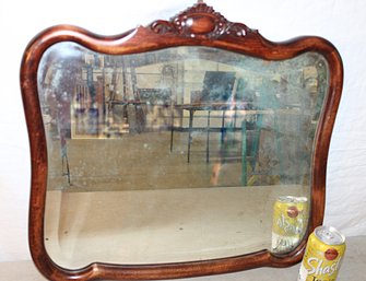 Oak Framed--Antique & Shaped Beveled Mirror, 21x19'   (105)