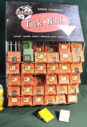 Atlas Tack & Nail Bar Display Rack W/5 Shelves, Incl. Nails, Tacks, Points & Brads In Boxes, 14x7x20'H   (108)