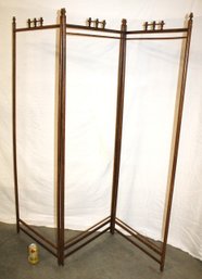 Antique Oak Stick & Ball Three Panel Dressing Screen, Missing One Dowel, 20x64'H (each Panel)   (110)