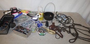 Misc. Lot - Carburetors, Chain Saw  Chains, Scale, Trap, Iron Pot, Weight, Auto, More   (111)