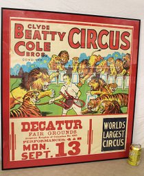 Antique Framed Circus Poster, Cole Bros. Circus,  30x32'H,   (112)