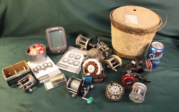 Fishing Lot- Hummingbird #160 Fish Finder, Minnow Bucket , Reels, More  (114)