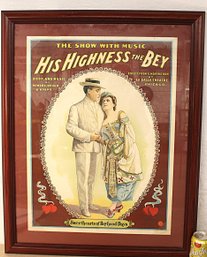 Framed Antique Theater  Ad, 'His Highness The Bey', 28x35'H  (115)