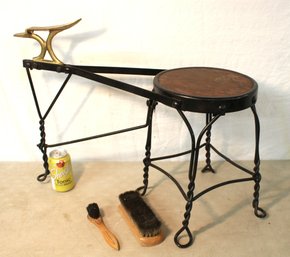 Old Boot Jack Shoe Shine Bench & Brushes   (117)