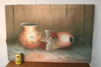 Unframed Oil/Acrylic Painting On Canvas By Thomas, 36x24, Has Puncture In Canvas As Shown   (331)